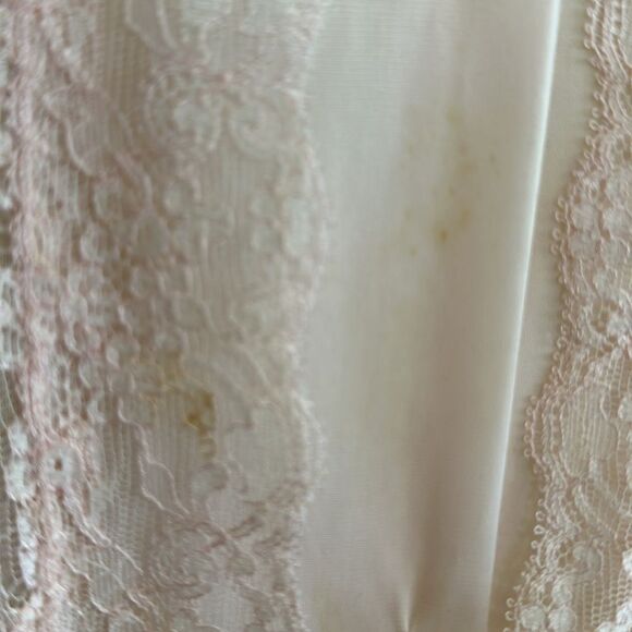 Vtg 60s Vanity Fair light pink lace double layer nylon button front short robe - Picture 10 of 12